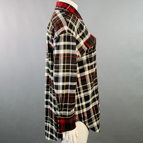 ALICE + OLIVIA Size L Black Red White Polyester Blend Plaid Button Up Shirt - Picture 3 of 8